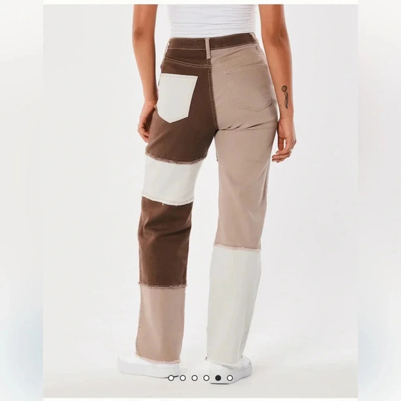 HOLLISTER ULTRA HIGH-RISE BROWN PATCHWORK DAD JEANS SIZE 9 - Picture 7 of 11